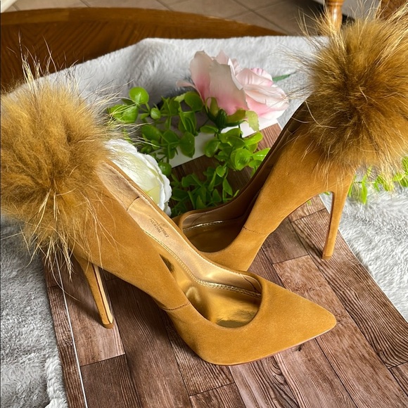Brown Suede Stiletto Heels with Pom-Pom Embellishment - Picture 6 of 9